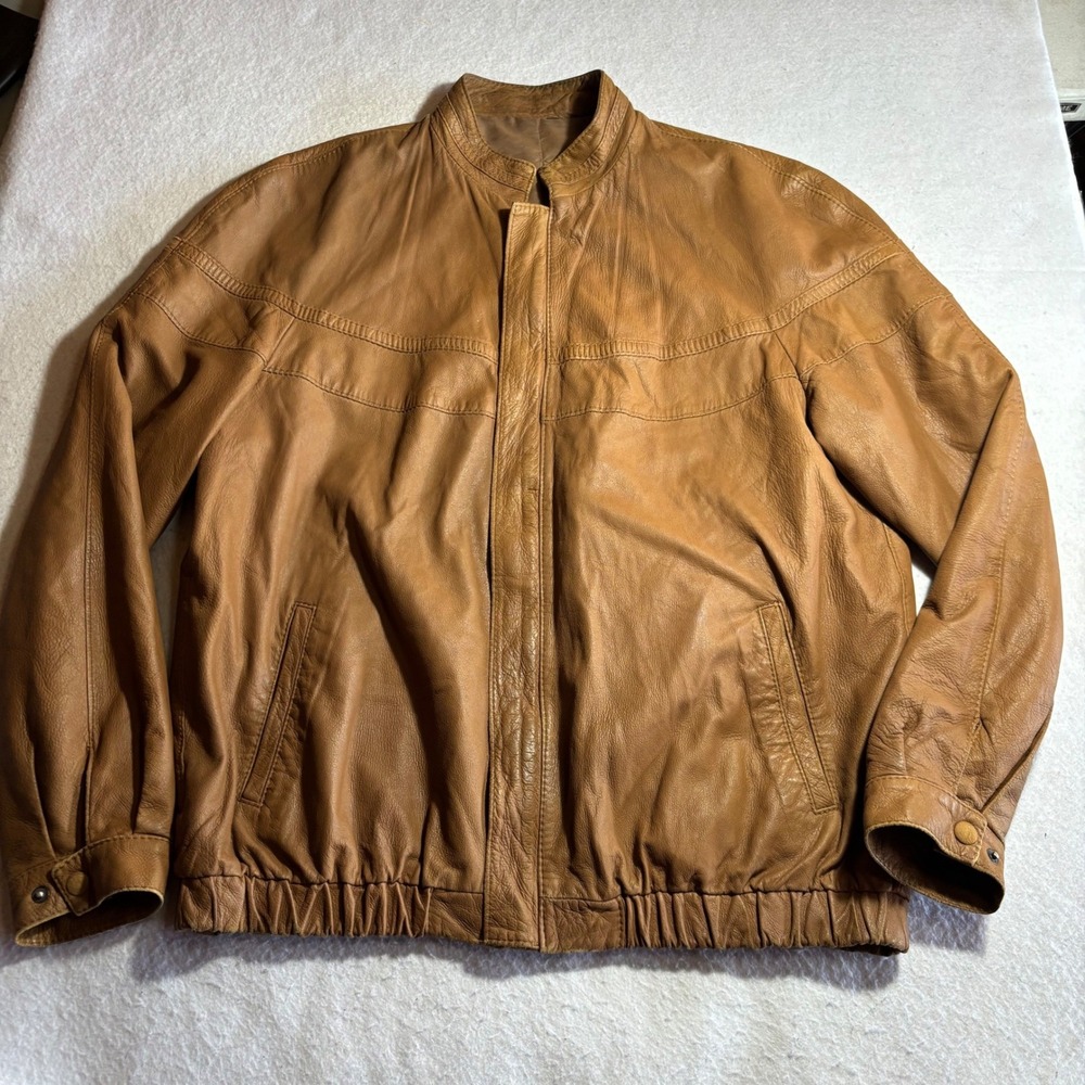 Vintage Kings Road Mens Leather Bomber Jacket Brown Zip Front‎ Lamb Size 42